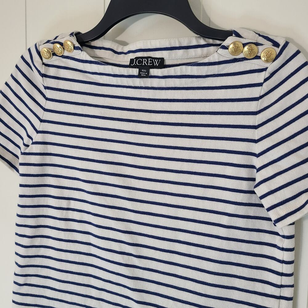 J.Crew Mariner cloth short-sleeve T-shirt Women's XXS Gold Buttons Navy White